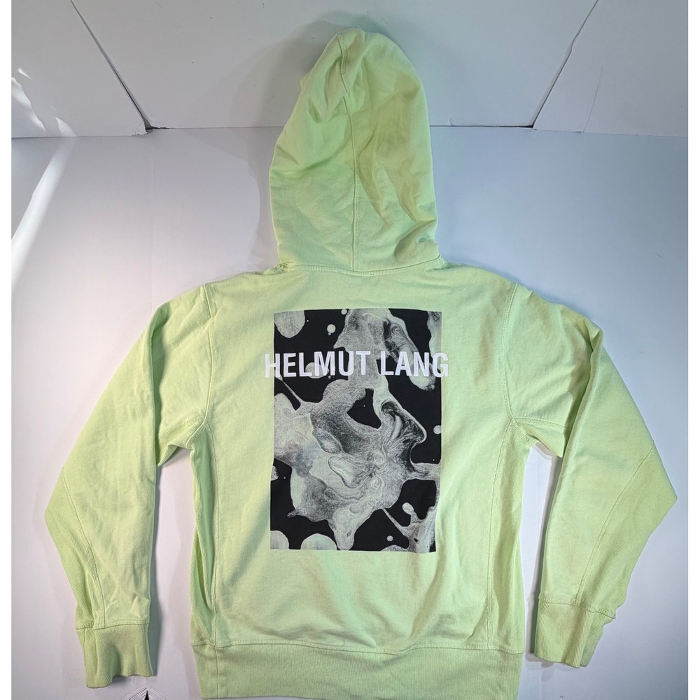 Helmut Lang Lime Green Graphic Hoodie Logo Sweatshirt HLM47726 Mens L Womens XL